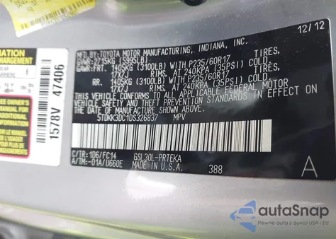 2013 Toyota Sienna Le из США, поврежденный, VIN 5TDKK3DC1DS326837